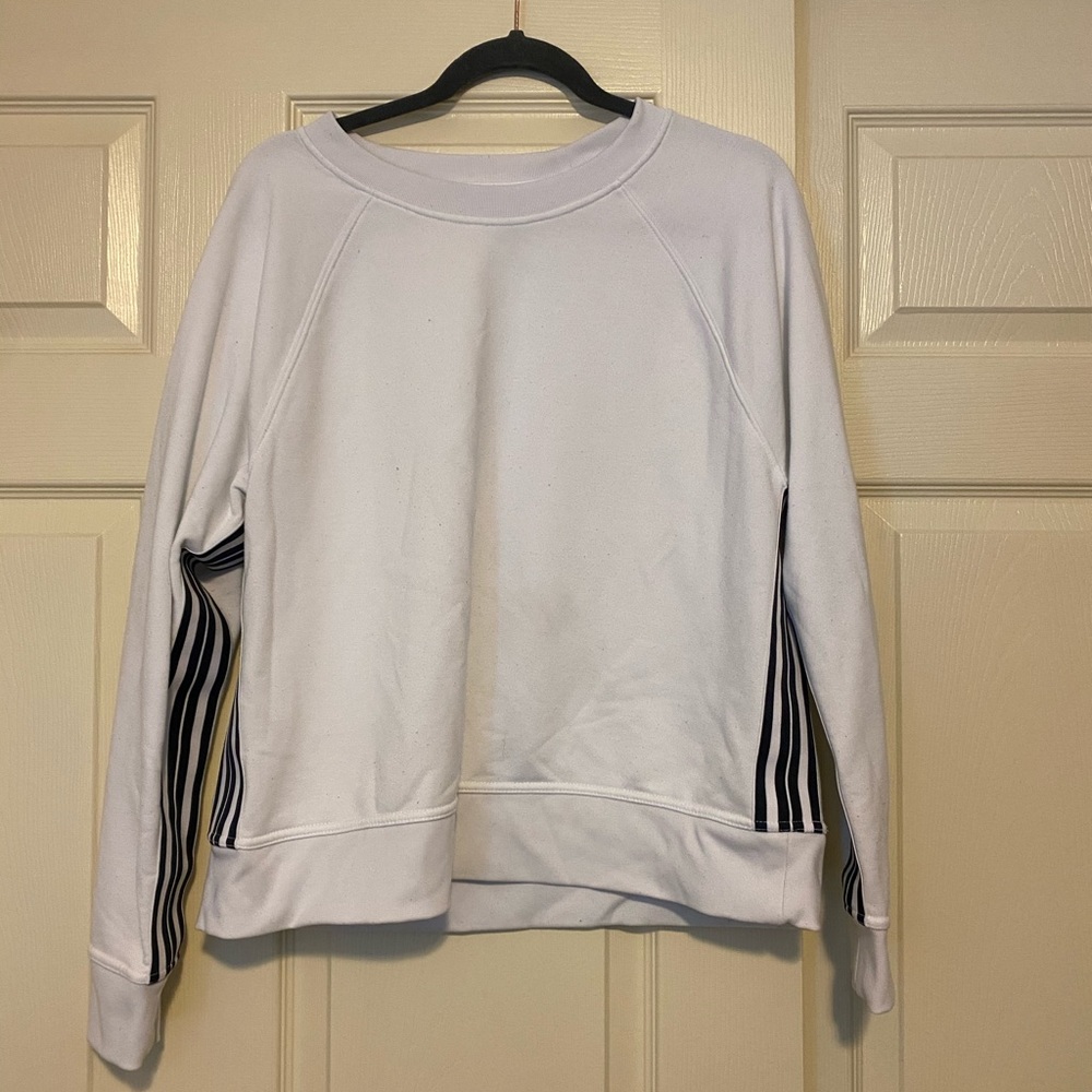 Athleta White and Black Crew Neck Sweatshirt